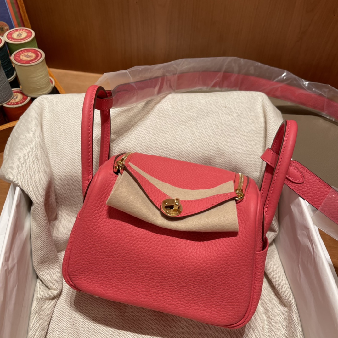 에르메스 미니 린디백 립스틱 금장 끌레망스 가죽